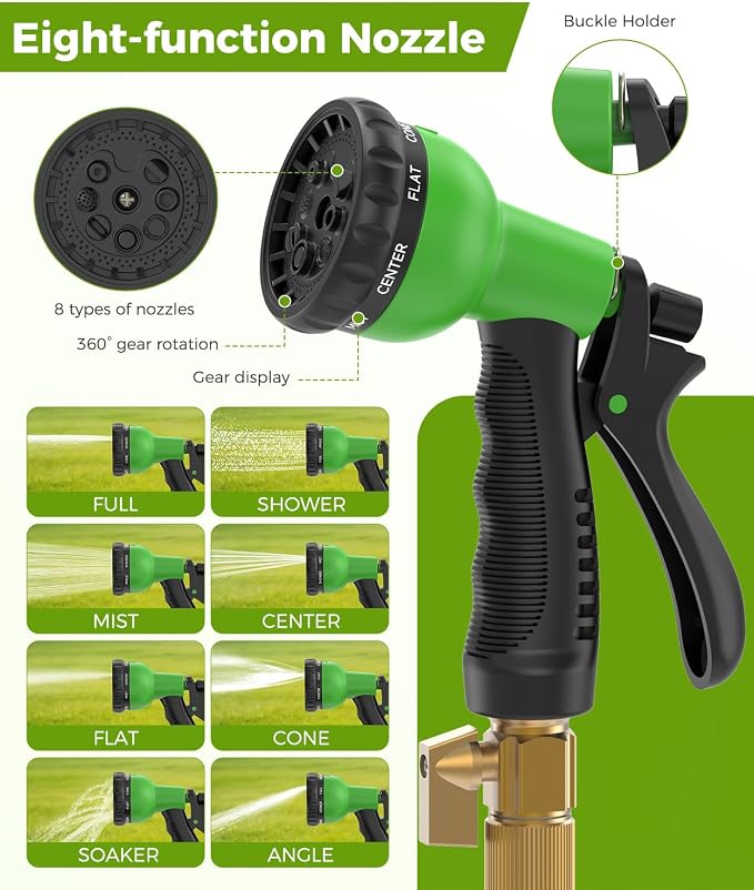 50ft Garden Hose, Non-Expandable Water Hose with 8 Function Spray Nozzle, Lightweight, Knik-Free, Burst-Resistant, Durable & Flexible 3/4" Garden Hose for Lawn, House Cleaning, Car Washing