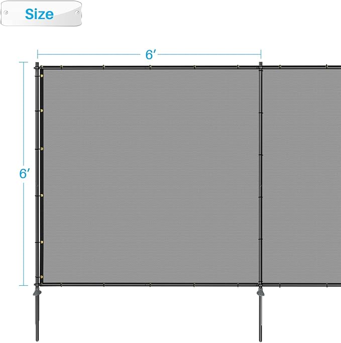 Patio 6' x 23' Outdoor Privacy Screen Freestanding Temporary Fence Panels Net Cover with Metal Poles for Outside Backyard Pool Garden Air Conditioner Fencing, Light Gray