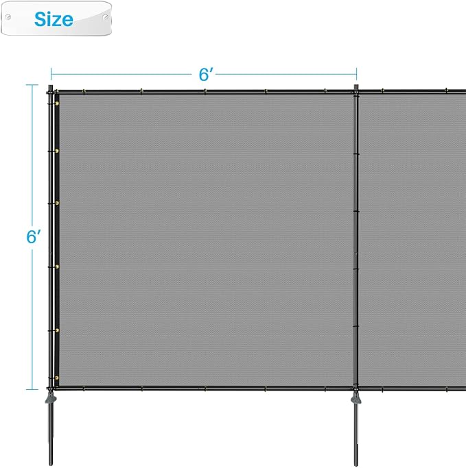 Patio 6' x 31' Outdoor Privacy Screen Freestanding Temporary Fence Panels Net Cover with Metal Poles for Outside Backyard Pool Garden Air Conditioner Fencing, Light Gray