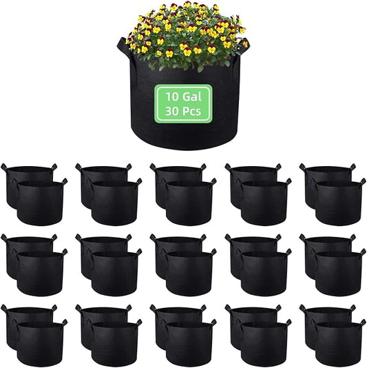 10 Gallon Garden Grow Bags, 30 Pack 10 Gal Planter Bags Fabric Pot Bags, Nonwoven Grow Bags Heavy Duty Aeration Pots with Handles, Garden Fabric Planters for Vegetables Flowers (Black)