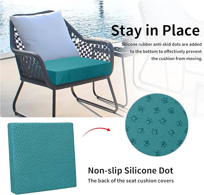 Easy-Going Waterproof Patio Cushion Covers 24x24x4 inch 2 Pack Replacement Non-Slip Outdoor Seat Cushion Slipcover with Zipper. Teal