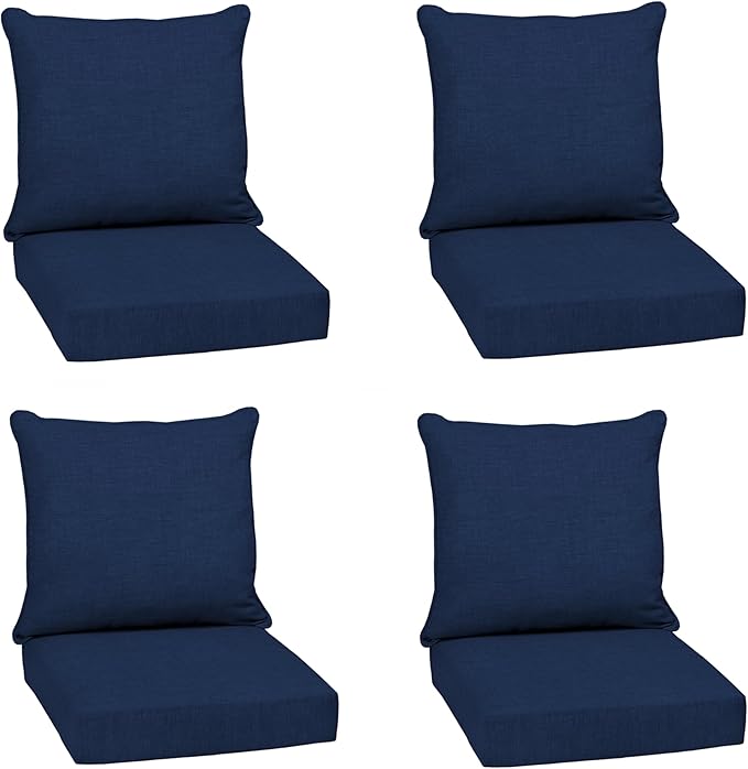 Arden Outdoor Deep Seat Cushion Set (4-Pack), 22 in x 24 in, Weather-Proof, Rain-Proof, Fade Resistant Patio Cushion for Chair, Sofa, and Couch Sapphire Blue Leala