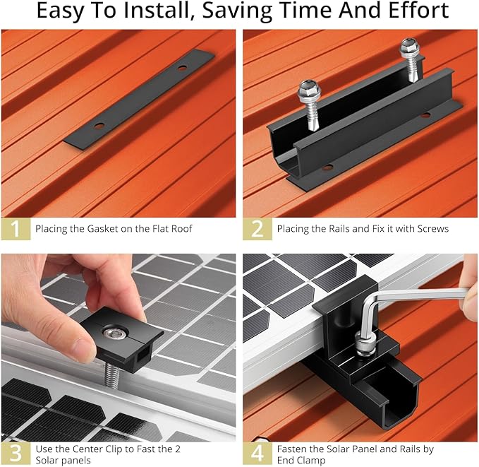 Anbte Solar Panel Mounting Brackets, Included 10 x 4.72 in Rails + 4 end Clamps 40mm + 6 Center Clamps 40mm + 1 Wrench, Aluminum Solar Mounting Kit for 4 Panels, Waterproof, for Roof, RV, Boat, Black