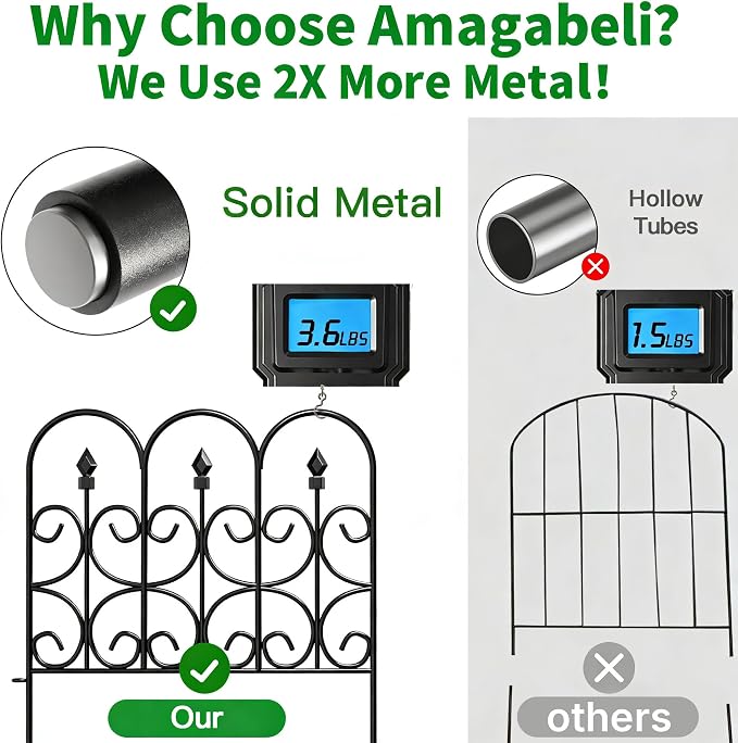 AMAGABELI GARDEN & HOME 5 Panels 24in(H)×10ft(L) Decorative Garden Fences and Borders for Dogs No Dig Metal Fence Panels Garden Edging Border Fence for Animal Barrier Fencing for Flower Beds Black