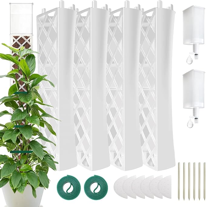 GJL Self Watering Moss Pole for Monstera, Stackable Clear D Shape Moss Pole with Watering Dripper, Indoor Climbing Plant Support for Pothos and Philodendron