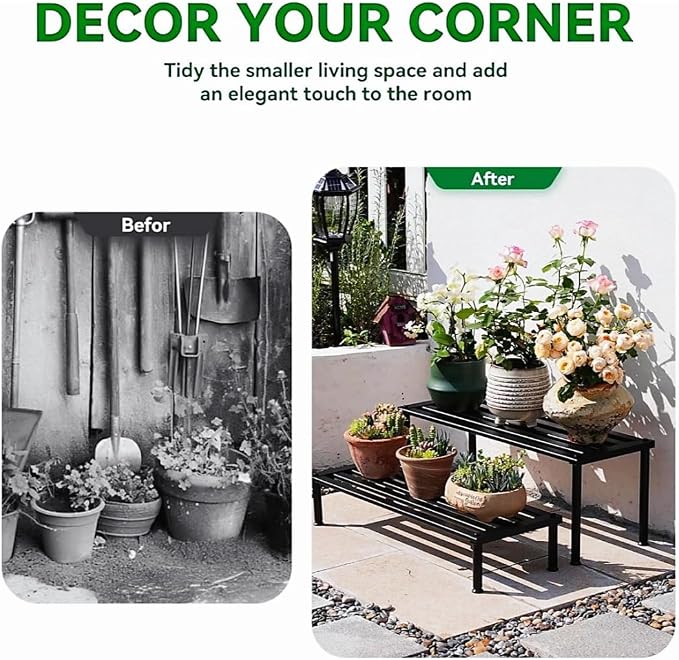 Metal Plant Stand, Rust-proof Aluminum Display Rack, Plants Display Stands Decoration Racks for Living Room Garden Balcony Patio (Black, 41.3Inch Tall)