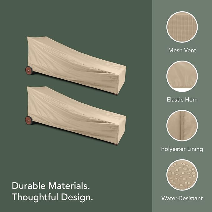 Classic Chaise Lounge Cover 2-Pack, Weather-Resistant Vinyl Outdoor Furniture Covers with Mesh Vent, Elastic Hem, UV Protection, Lightweight Patio Chair Covers, 25W x 78D x 30H - Tan