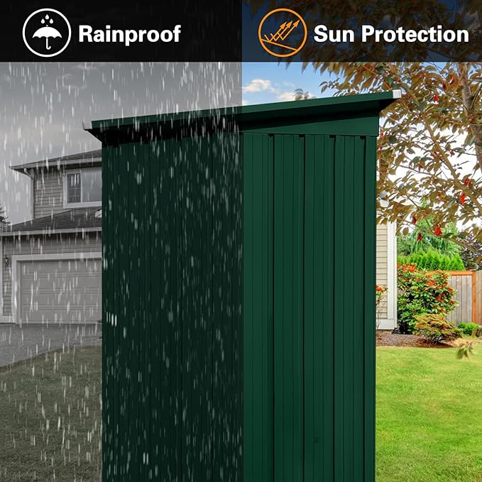 Metal Garden Sheds 5FT x 4FT, Metal Outdoor Storage Shed, Large Storage Shed with Door and Lock for Backyard Garden Patio Lawn, Green