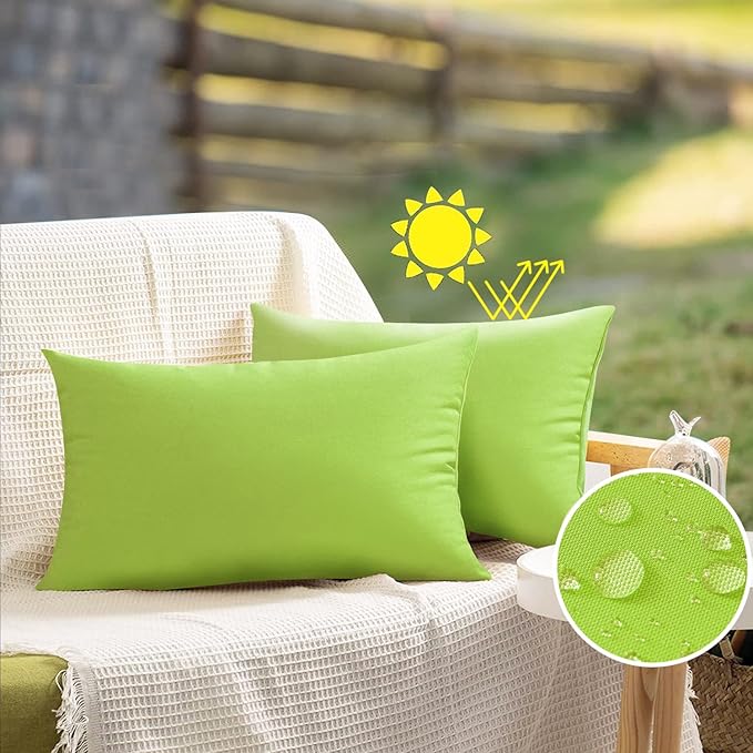VAKADO 12x20 Outdoor Waterproof Throw Pillow Covers Set of 2 Decorative Outside Patio Furniture Cushion Cases Decor for Garden Bench Porch Couch Tent,Green