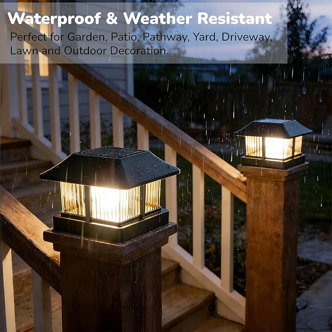 Dynaming 4x4 Solar Post Cap Lights Outdoor with 2 Color Modes, Fence Post Solar Lights Black Shell Brightness LED Lantern Lamps Waterproof for Garden Deck Patio, Fit 4x4 Wooden/Vinyl Posts, 8 Pack