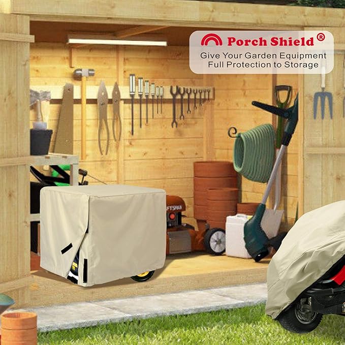 Porch Shield Waterproof Universal Generator Cover 35 x 26 x 28 inch, for Most Generators 5000-12000 Watt, Light Tan