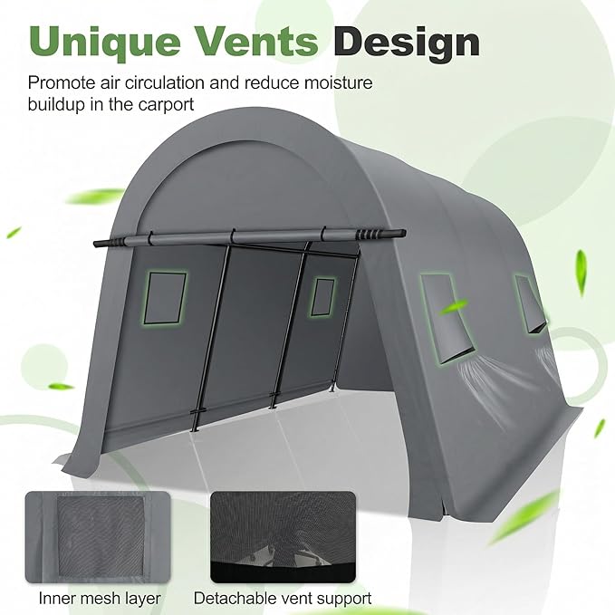 COBIZI Carports 10x20 Heavy Duty Car Canopy Garage with Removable Doors & Vents, Galvanized Frame Portable Carport Canopy Outdoor Storage Shelter with All-Season Tarp for Car Boat Truck, Gray