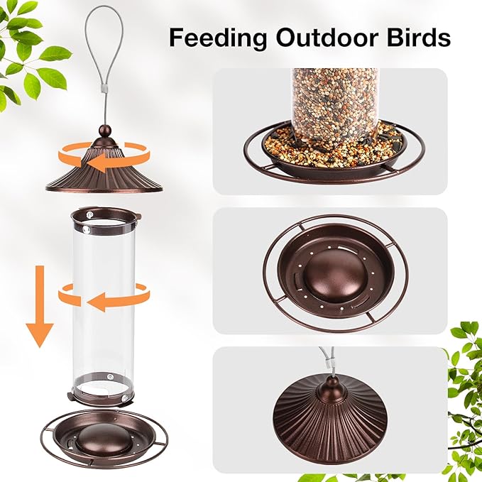 Bird Feeder, Easy to Fill Feeder for Small Wild Birds, Metal - Hanging Bird Feeder for Garden Yard Outside, 0.8 LBS Capacity