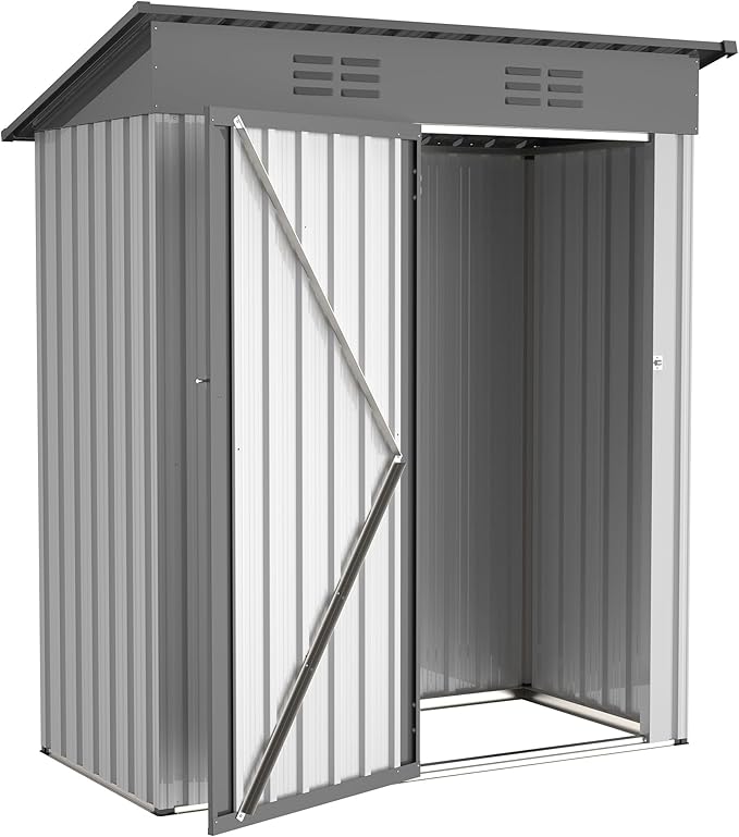 Outdoor Tool Storage Shed with Sloped Roof Super Large Storage Space Excellent Air Ventilation for Bike Trash Can Machine 5X3Ft