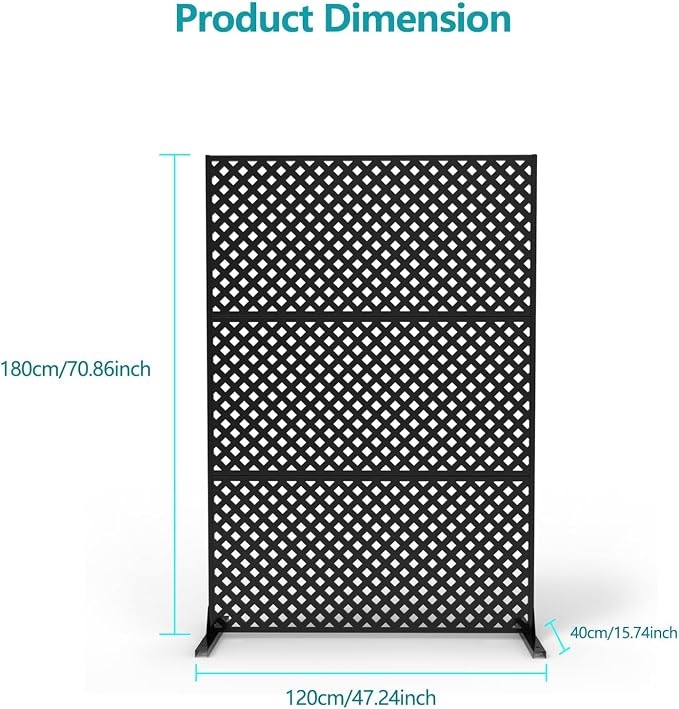 Garvee Metal Privacy Screen Outdoor, 72" h×47" w Balcony Patio Privacy Screen, Freestanding Privacy Fence, Decorative Panel, Patio Room Divider for Garden, Balcony, Deck