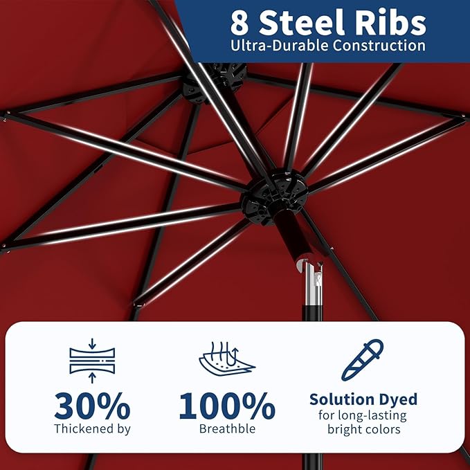 Garvee 9 ft Patio Umbrella - 8 Sturdy Ribs Outdoor Table Umbrella with Crank Lift & Push Button Tilt - Market Umbrella for Pool, Deck, Yard, Garden - Red