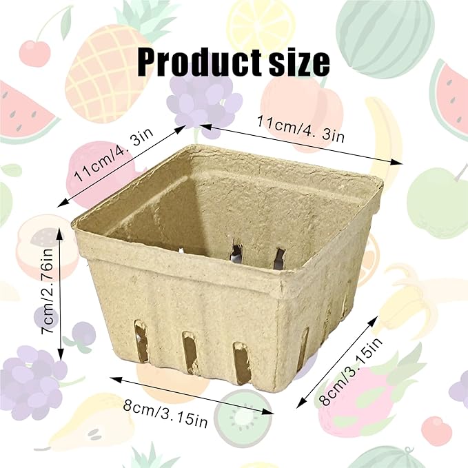 60 Pack Natural Pulp Fiber Berry Basket，Small Molded Produce Vented Basket Kitchen Supplies for Strawberry Blueberry Raspberry, Fruit Tray for Fruit Vegetable Farmer Market Grocery (60 Pack)