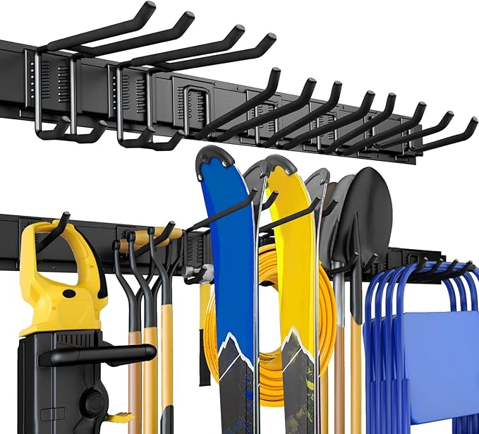 UUP 48" Garage Tool Organizer Wall Mount, 440lbs Garden Garage Storage Garage Organization with Adjustable Heavy Duty Hanging Hooks, Yard Rack Hanger System Shovel Rake Broom Ladder Holder, Men Gift