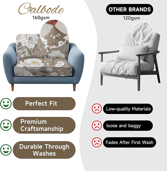 CALBODE 8Pcs Stretch Patio Cushion Cover, Vintage Floral Printed Couch & Sofa Slipcovers for Patio Furniture Cushions Washable Reusable Couch Covers Replacement for All-Season (Cover Only)