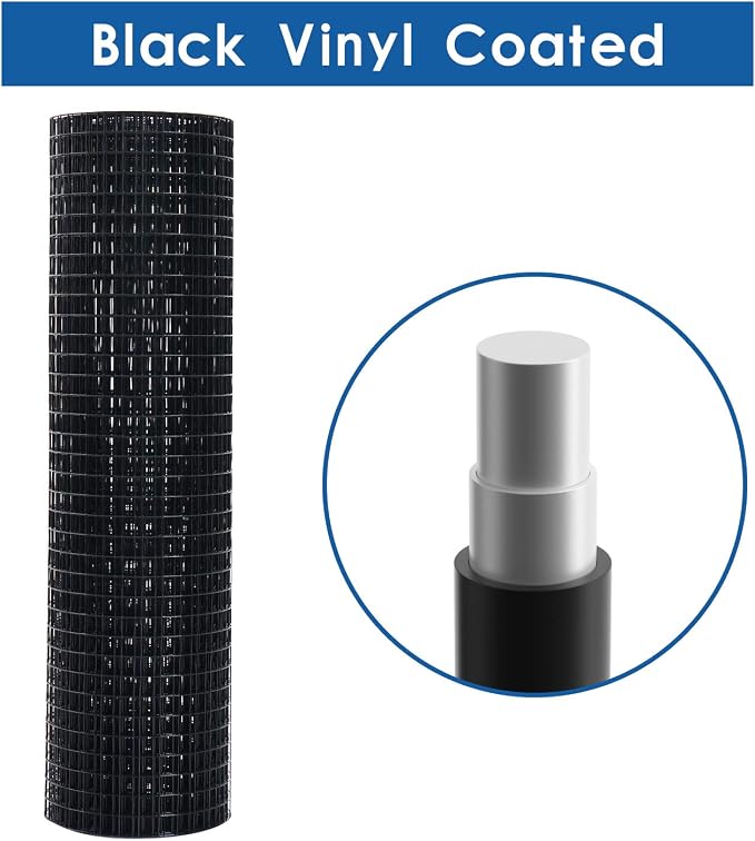 48'' x 50' 1/2inch Hardware Cloth 19 Gauge Black Vinyl Coated Welded Fence Mesh for Home and Garden Fence and Home Improvement Project