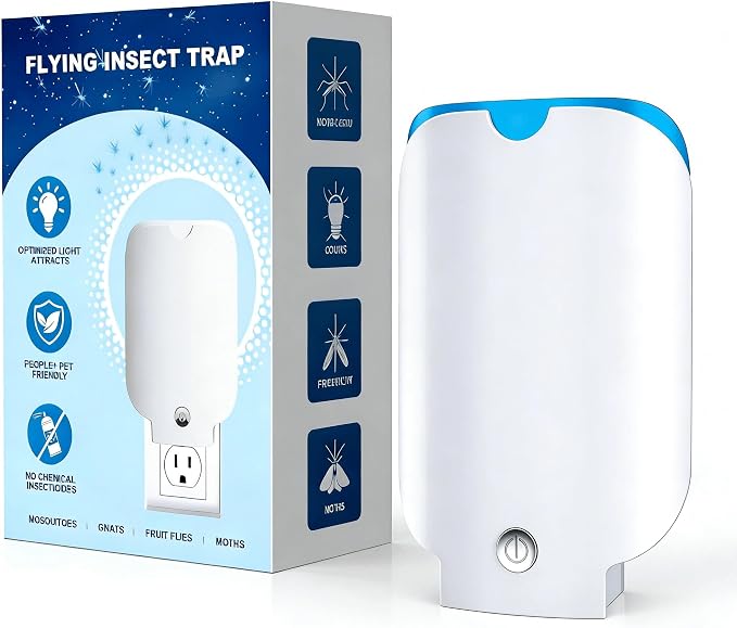ANTI-BRUMM Flying Insect Trap, Fruit Fly Trap Plug in Bug Catcher, Bug Light Trap Indoor Fly Trap for Home Mosquito Indoor Killer, Light Attract & Safer Sticky Trap (1 Device + 5 Refills), white