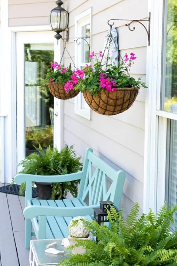 Kingbuy 12 Inch Metal Hanging Planter Basket with Coconut Liner Wire Plant Holder Watering Flower Baskets Pot Hanger Garden Decoration for Indoor Outdoor, 4 Pack