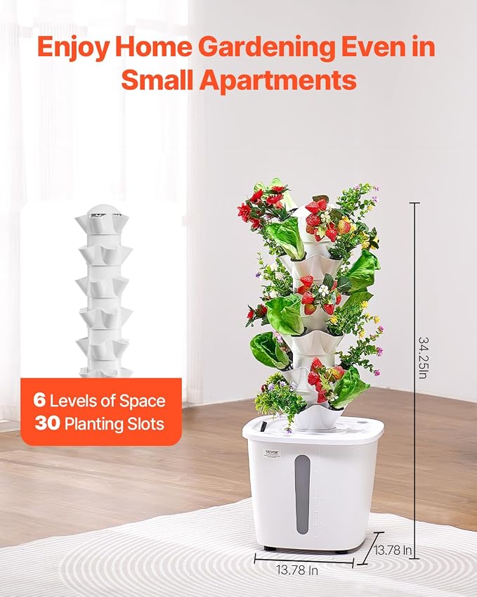 VEVOR Hydroponic Growing System, 30 Pods Vertical 6 Tiers Hydroponic Tower, Home Hydronic Garden with Water Pump & Timer, Water Circulation Plants Germination Kit for Indoor Herbs Fruits & Vegetables