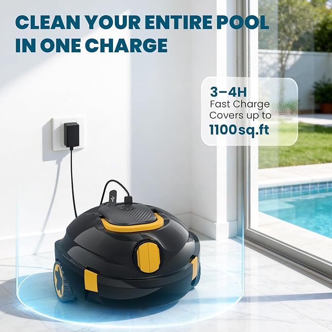 Y20 Cordless Robotic Pool Cleaner, Automatic Pool Vacuum for Above Ground & Inground Pool, 120 Min Runtime, Auto-Parking, Lightweight, Powerful Robot up to 1100 sq.ft