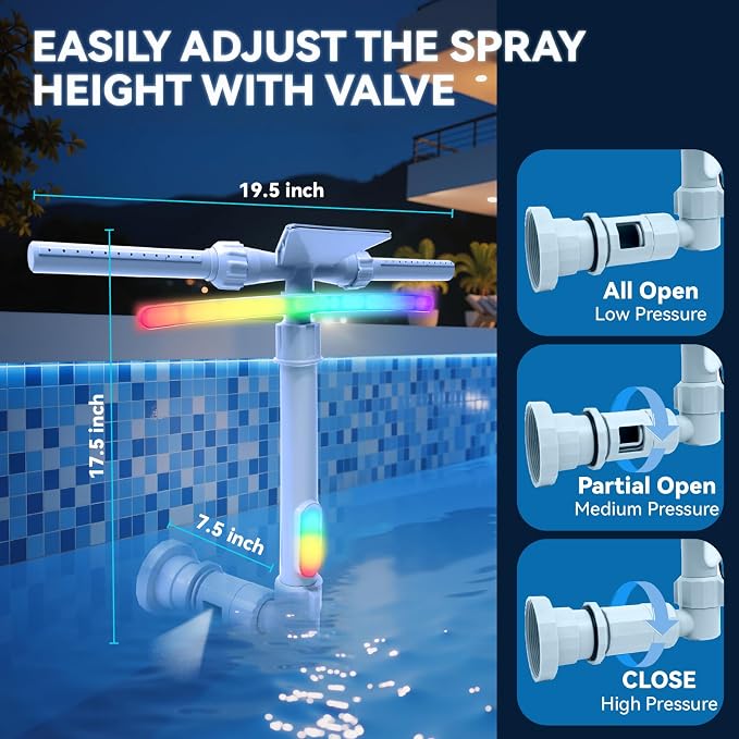 Pool Fountain with Lights for Above and Inground Pools, Dual-Layer Spray Solar Power Pool Waterfall Sprinkler Chiller Aerator, Water Fountain Swimming Pool Accessories (Light Gray)