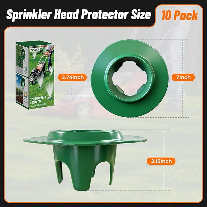 FREEKIT® 10Pack Sprinkler Head Protectors-Cuttable, Donut-Style Lawn Sprinkler Guard, ABS Plash Guard, Prevent Damage from Mower&Trimmer. Bottom Groove Pipe&Wires can Pass Through. 4Legs Easy Position