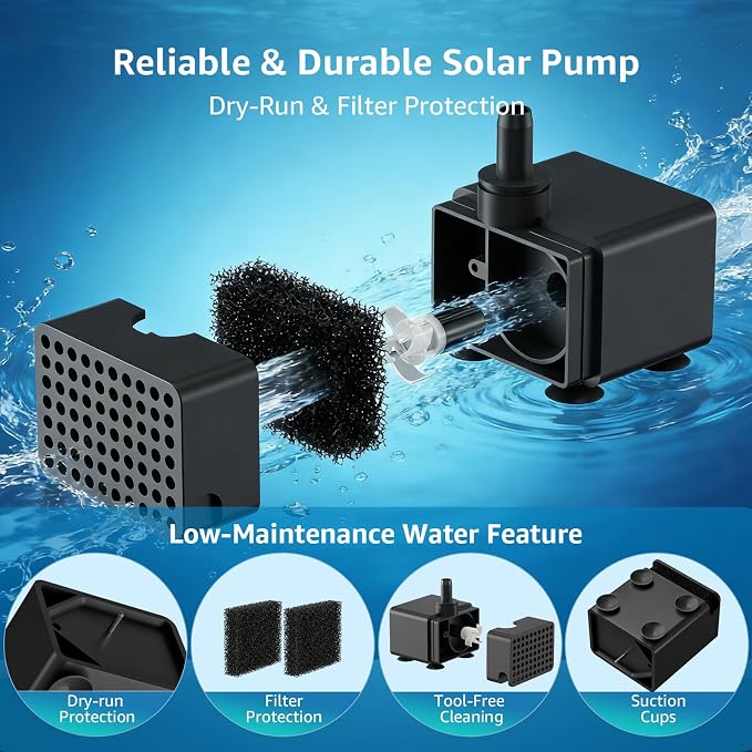 Solar Bird Bath Fountain Pump, 8.5W Outdoor Solar Water Fountain Pump for Bird Bath with 7+ Spray Modes & 5ft Tubing, DIY Solar Powered Water Pump for Garden, Ponds, Pool and Fish Tank