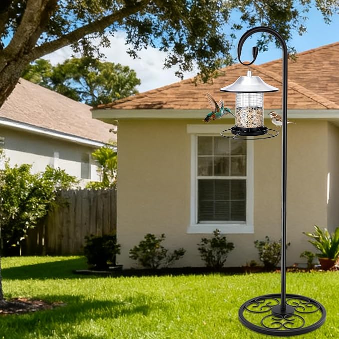 63" Adjustable Shepherd Hook Stand with Round Base Stand for Wind Chime, Bird Feeder, Lantern for Indoor & Outdoor Garden Patio Home Decor. (Single Shepherd's Hook, 63, Inches)