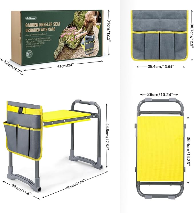 Jardineer Garden Kneeler and Seat Heavy Duty with Handles - 2-in-1 Padded Gardening Stool for Seniors, Ergonomic Foldable Gardening Gifts for Women Men Mom