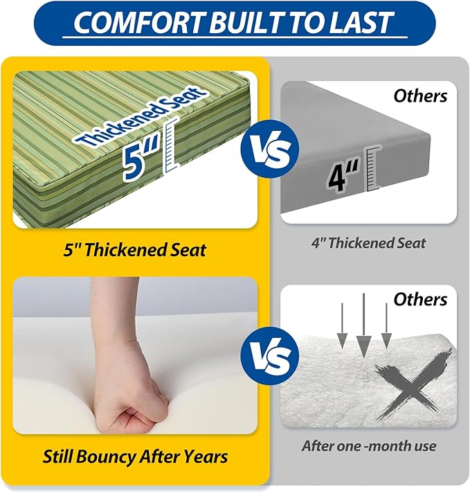 AAAAAcessories Outdoor Seat Cushions for Chairs, Fade-Resistant, Waterproof Patio Furniture Replacement Cushions, 22" x 24" x 5" + 22" x 19", Mossy Forest Stripe
