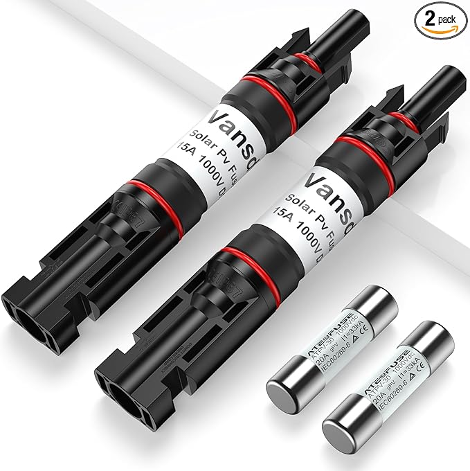 Vansdon 2PCS 15A Solar Fuse Holder Inline，Solar PV Fuse Holder,Waterproof Solar Fuse Connector for Solar Panel and Solar Controller