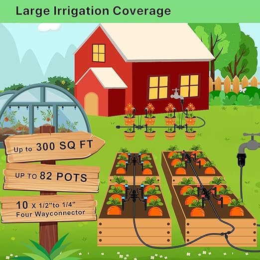 250FT Drip Irrigation Kit – 2026 New Quick-Connect Micro Irrigation System with 1/4'' 1/2'' Tubing, Locking Nozzle Emitters, Adjustable Misting Sprayers for Gardens, Lawns,Raised Beds and Greenhouses