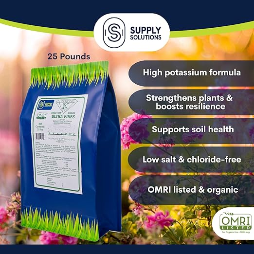 Supply Solutions Sulfate of Potash 0-0-50 - Organic Potash Fertilizer - Suitable for Fertigation, Drip Systems, Foliar, Hydroponics, Greenhouse Use - Ideal for Flowers, Fruits, Gardens (25 Pounds)