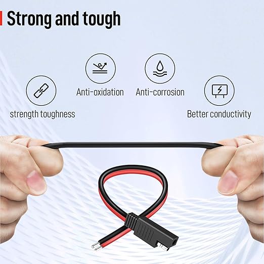 1 Foot 2-Pin 12AWG SAE Quick Connector Extension Cable, 12V SAE Connector Disconnect Power Plug, Single Plug Power Wire for Solar Panels, Motorcycle, Vehicle, Tractor Battery (5 PCS)