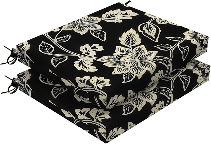 DYTXIII Set of 2 Outdoor Chair Cushions, Water Resistant 18.5"x16"x2" Square Seat Cushion for Patio Dining Chairs, High-Density Replacement Pads for Indoor Outdoor Furniture - Vines Black