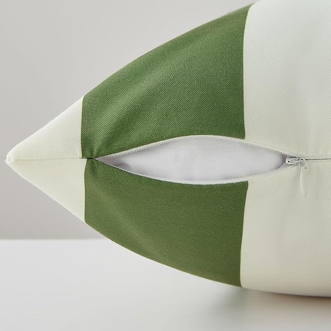 Allorry Outdoor Pillow Covers 18x18 Set of 2 Olive Green Striped Decoration Throw Pillow Covers for Spring Summer Outdoor Waterproof Garden Patio Furniture Sofa Bed Home Decor JB007-B18