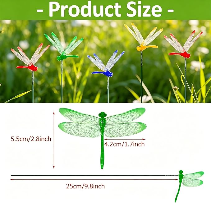 16Pcs Dragonfly Clip, Black DIY Dragon Fly Clips, Fake Dragonfly Garden Outdoor Decor, Plastic Dragon Fly Plant Pot Decorations with Pliers & Clips-Small
