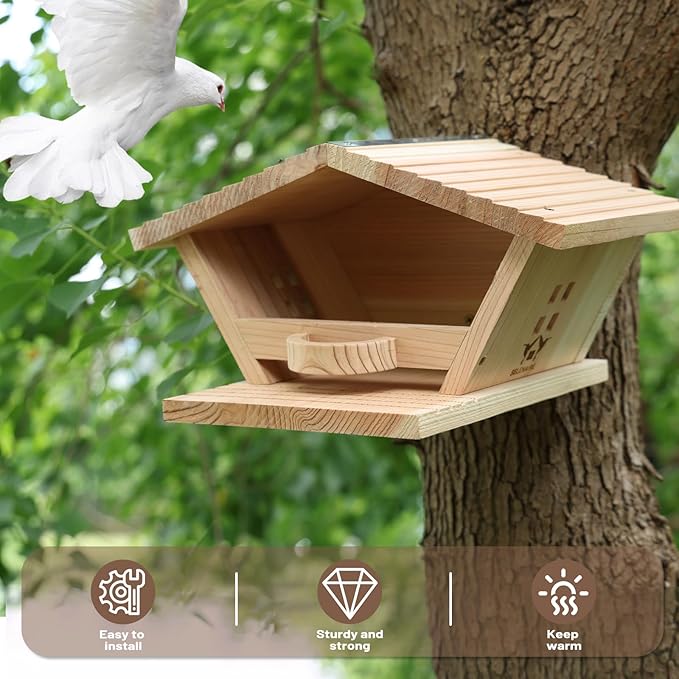 Cedar Wood Mourning Dove Nesting Box – Open Dove House for Outside, Weatherproof, Long-Lasting, Easy to Assemble, Hanging Roosting Platform Birdhouse for Doves, Blackbirds, Robins & Pigeons