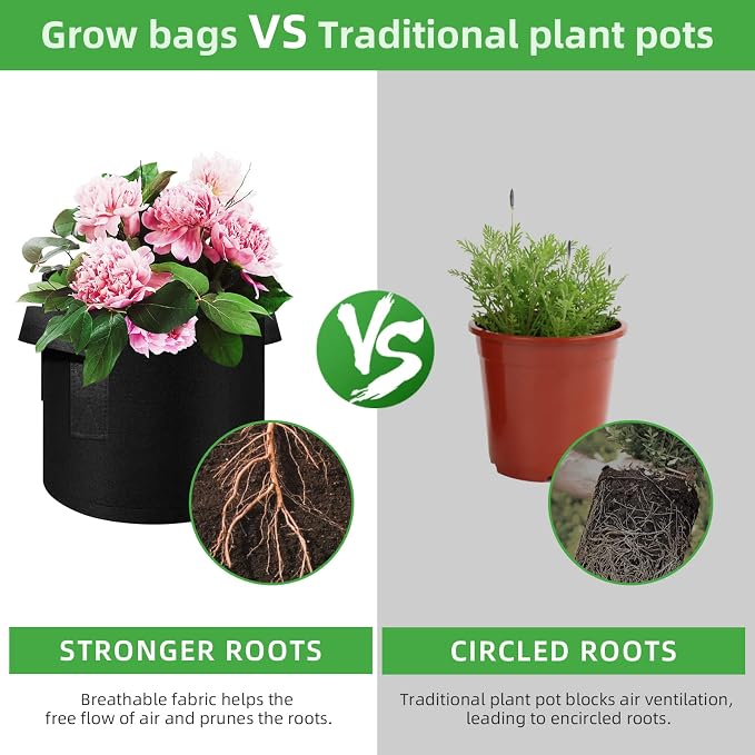 48 Pack 5 Gallon Plant Grow Bags, Thickened Nonwoven Fabric Pots with Handles, Vegetable Planter Bags Containers, Cloth Planters for Garden Vegetable/Flower/Plant/Fruits Outdoor (Black)