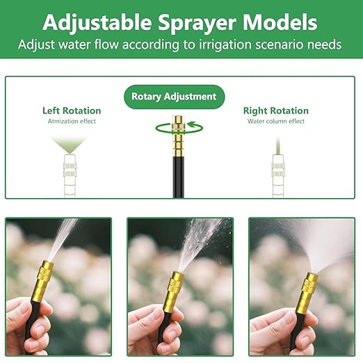 100FT Drip Irrigation System, 1/4 Inch Hose with 360° Adjustable Copper Nozzles – Garden Watering Kit for Lawn, Raised Beds, Greenhouse & Yard