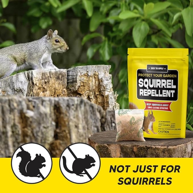 Squirrel Repellent Outdoor, Chipmunk Repellent Outdoor, Keep Squirrels Out of Potted Plants, Squirrels Repellant for Garden, Each Bag Works Up to 60 Days, Safe for People, Pets, and Plants - 8P