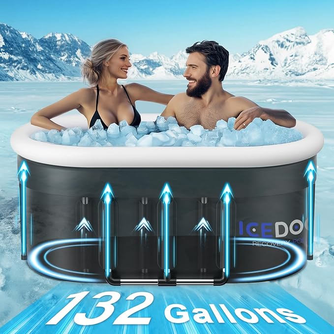 Wxtkkom Upgraded 175-Gal Oval Ice Bath Tub with Air Ring, Portable Multi-Layered Cold Plunge Tub - Foldable & Inflatable, with Lid, for Athletes & Adults,Ideal for Home, Gym & Outdoor Use