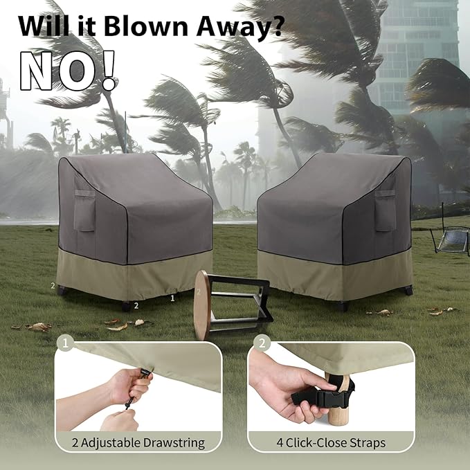 KylinLucky Patio Chair Covers Waterproof 35W x 38D x 31H inches 2pack,Lawn Outdoor Furniture Cover Grey