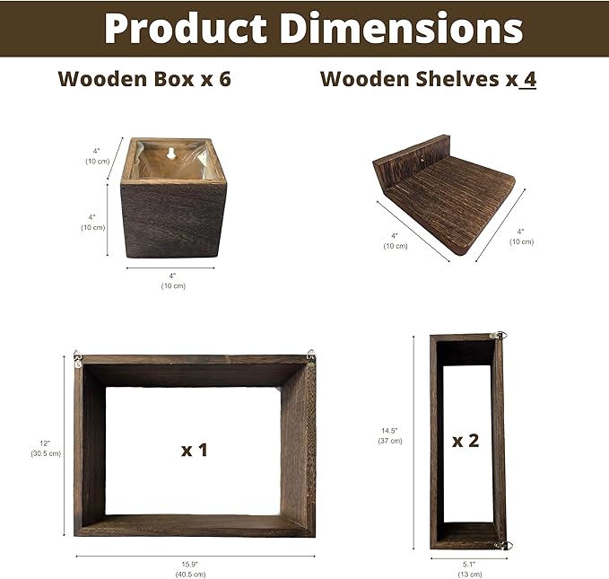 LaLaGreen Wooden Floating Shelves (13-Piece Set) Wall Mounted Plant Shelf, Planter Boxes for Indoor Plants, Decorative Wood Display Shadow Box Kitchen, Bathroom, Bedroom, Living Room, and Home Decor