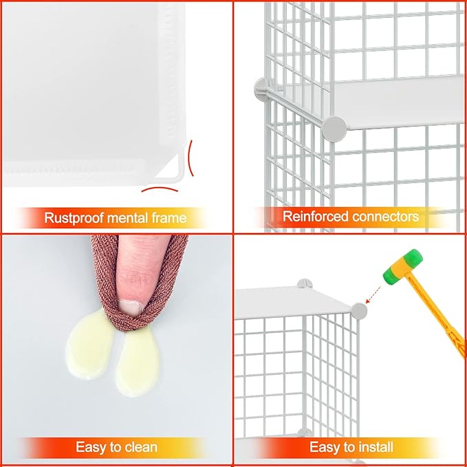 HUBSON Wire Cube Storage Organizer, Book/Toy/Craft/Potted Plants and petCloset Organizers and Storage Shelves, 9-Cube Freely Combinable Metal Grids Storage Shelf,White Plus Iron