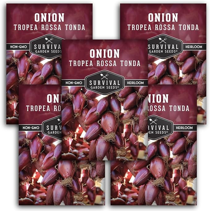 Tropea Rossa Tonda Onion Seeds for Planting – Sweet Italian Red Onion from Calabria with Torpedo Shape & High Yields – Heirloom, Non-GMO, Open-Pollinated – Survival Garden Seeds (5 Packs)